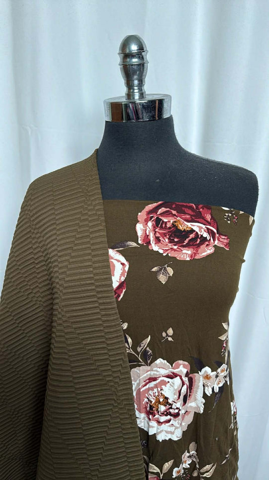 DOUBLE OLIVE FLORAL BUNDLE : 2YD Olive Floral DBP & 2YD Olive Heavy Jacquard PF : A29360