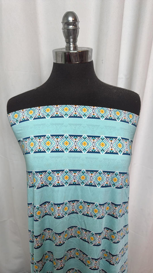 Aqua Floral Stripe - Designer Nylon/Spandex Swim - 2 Yard Cut