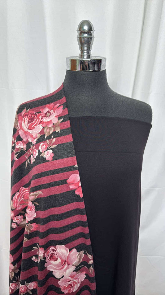 BLACK/FLORAL STRIPE BUNDLE : 2YD Black Supplex & 2YD Floral Stripe PRS FT : A26996