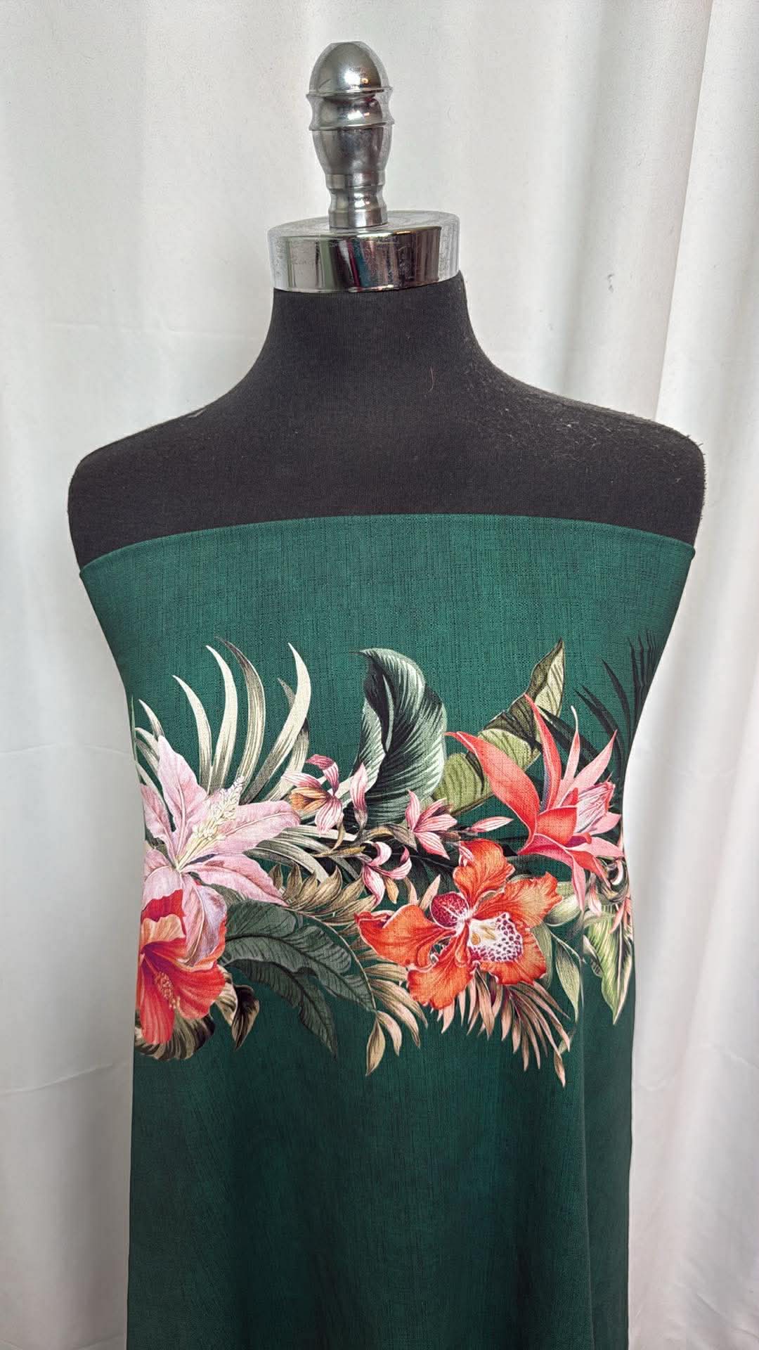 Floral Stripe on Green - Designer Nylon/Spandex Swim - 2 Yard Cut