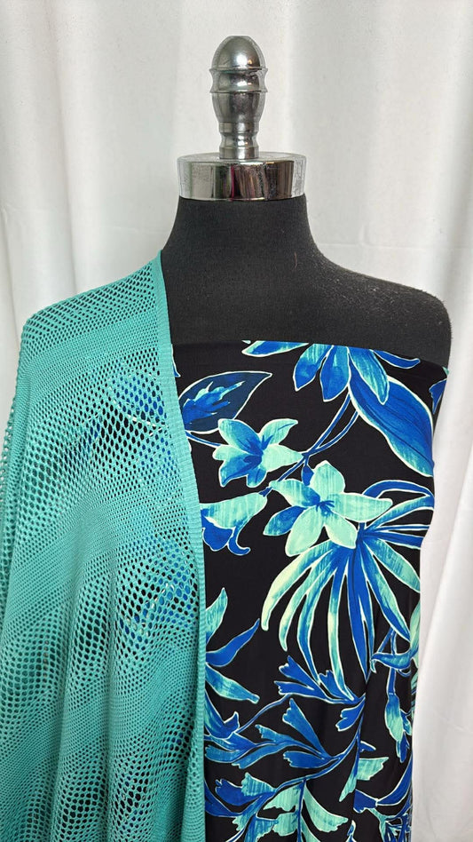 FLORAL SWIM/MESH BUNDLE : 2YD Floral Nylon/Spandex Swim & 2YD Mesh : A30142
