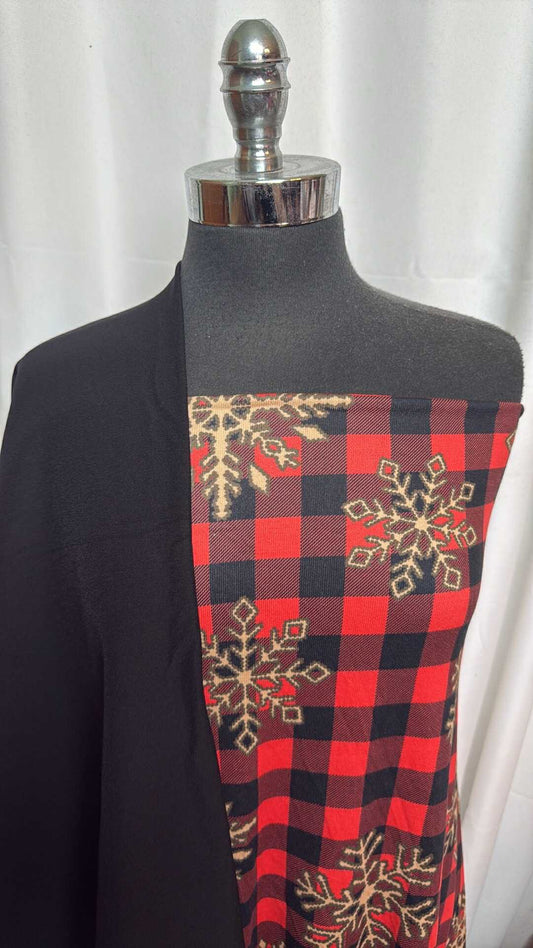 BLACK/PLAID-GOLD SNOWFLAKE BUNDLE : 1.5YD Plaid/Gold Snowflake Oakley SK & 2YD Black Millennium : A28173