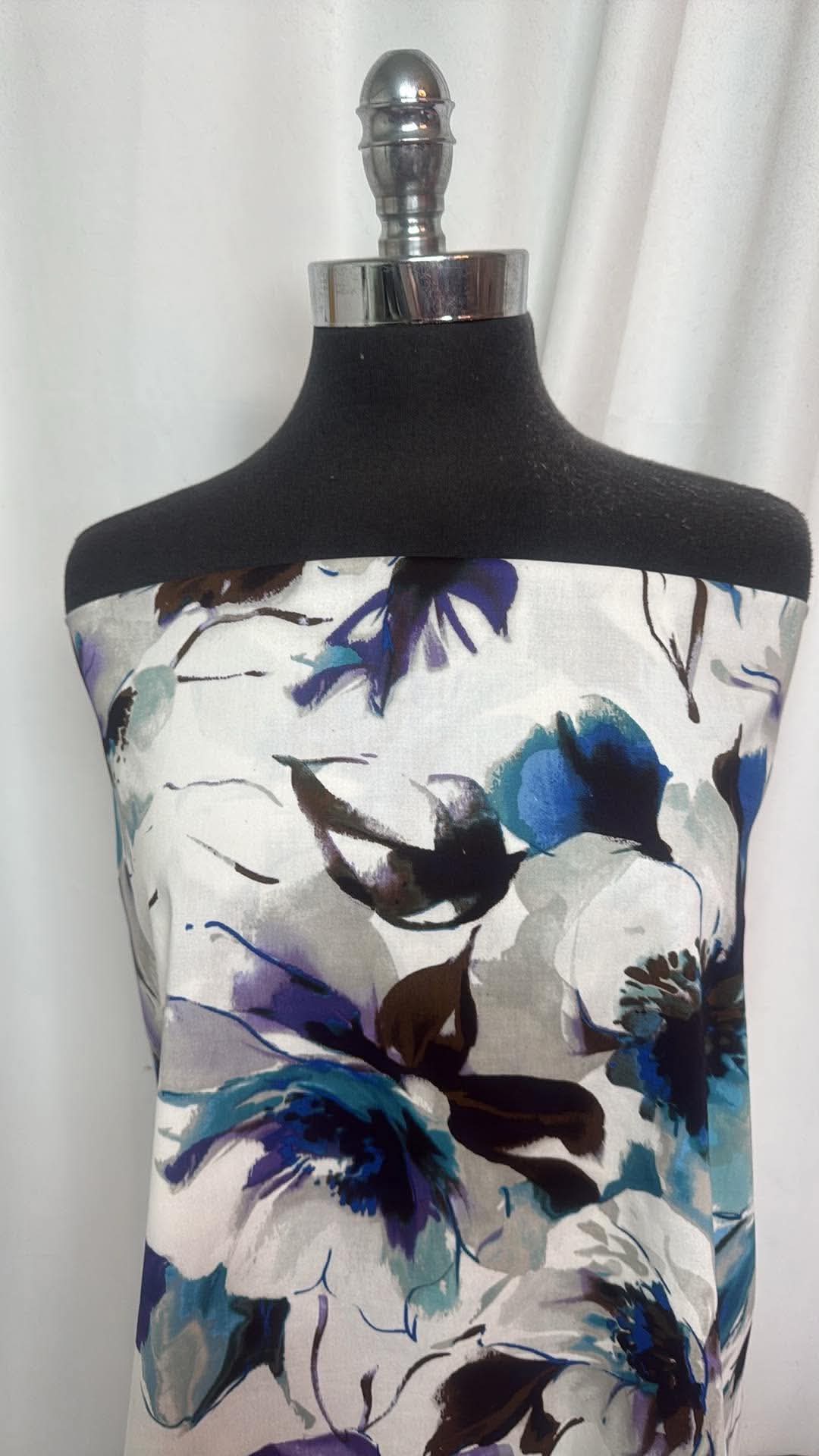 Ivory/Purple/Teal Floral - Stretch Cotton Woven - 2 Yard Cut