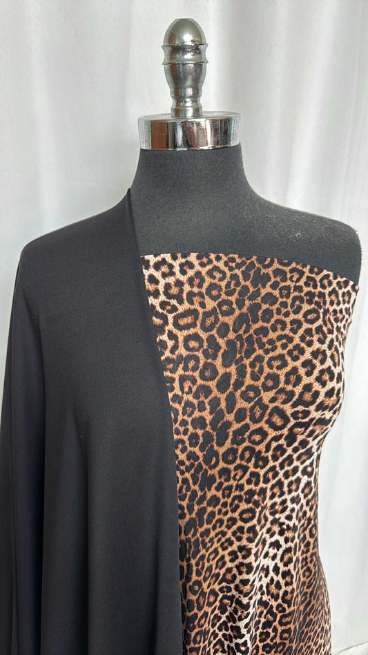 BLACK CAT BUNDLE : 2YD Solid Black Heavy Yoga PF & 1YD Leopard Venezia : A29228