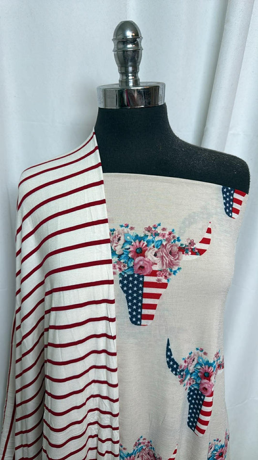 US BULL/STRIPE BUNDLE : 2YD US Bull Bulgari & 2YD Ivory/Red Stripe R/S : A30470