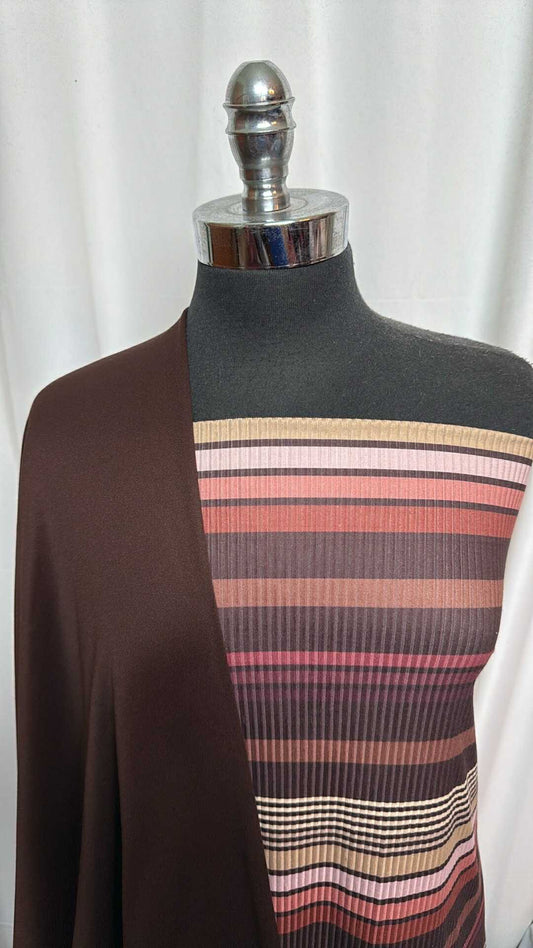 BROWN/STRIPE BUNDLE : 2YD Stripe P/S Rib & 2YD Brown P/S Fleece : A28140