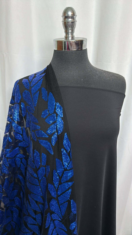 BLACK/BLUE MESH BUNDLE : 3YD Black N/S Swim Lining & 3YD Black/Blue Mesh w/Sequins : A29433