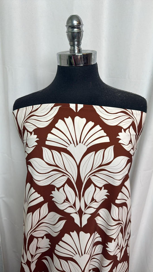 Cinnamon/Ivory Floral - Designer Nylon/Spandex Swim - 1 Yard Cut