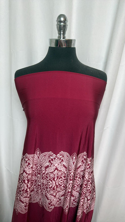 Burgundy Paisley/Floral - Designer Nylon/Spandex Swim - 2 Yard Cut