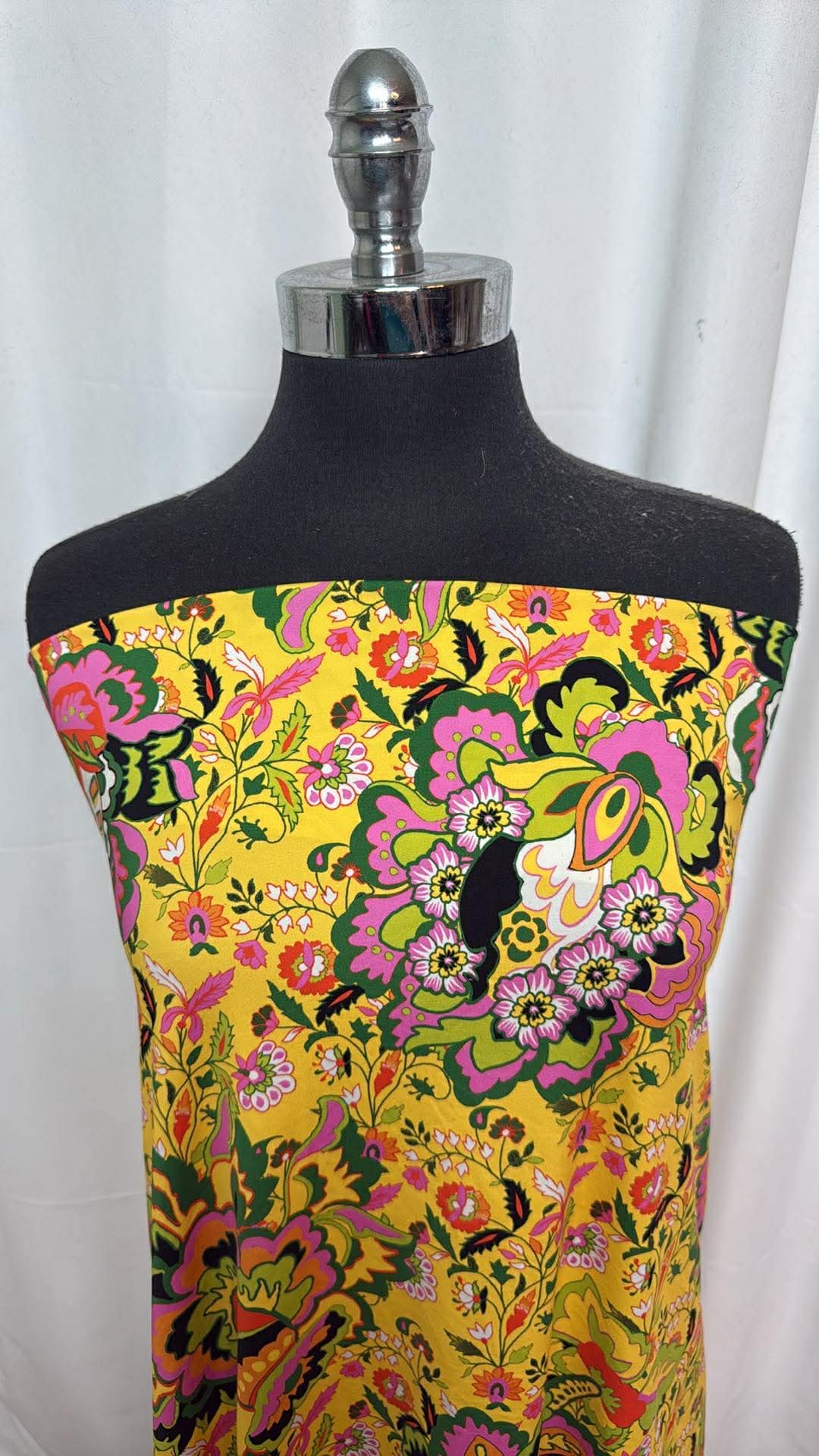 Yellow/Pink Retro Floral - Designer Nylon/Spandex Swim - 2 Yard Cut