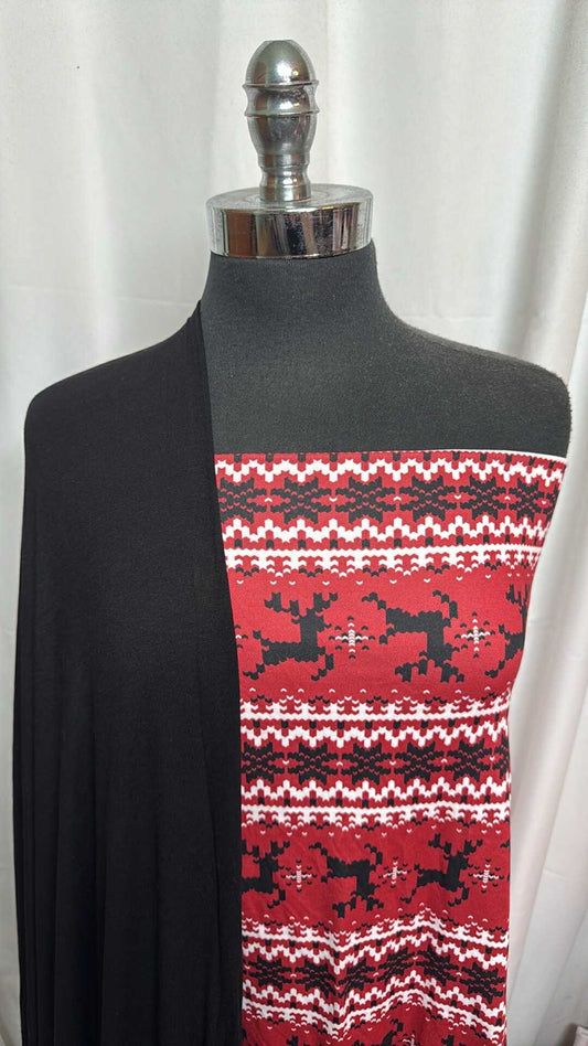 BLACK/REINDEER STRIPE BUNDLE : 2YD Black R/S & 1.5YD Reindeer Stripe DBP : A28171