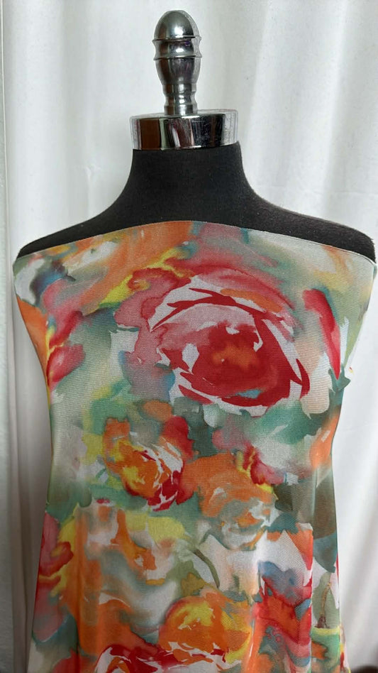 Red/Orange/Green Floral - Stretch Mesh - 3 Yard Cut