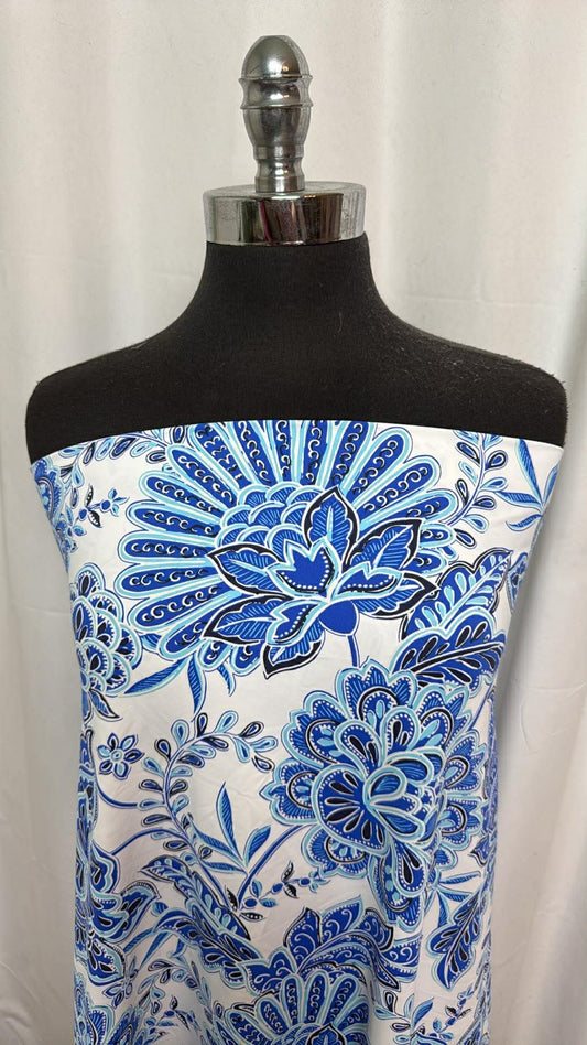 Blues and White Floral - Designer Nylon/Spandex Swim - 2 Yard Cut