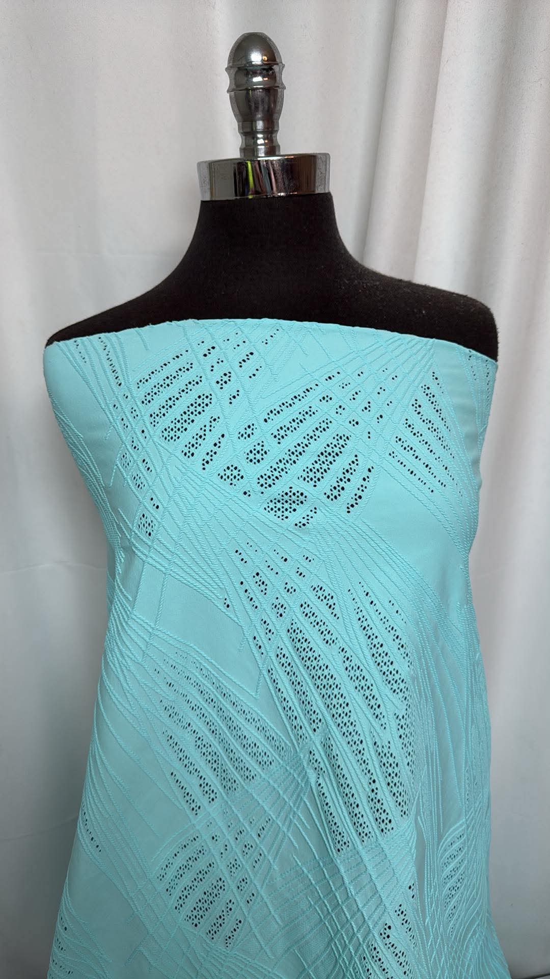 Turquoise - Textured Performance w/Single Border Burnout (52" Wide) - 2 Yard Cut