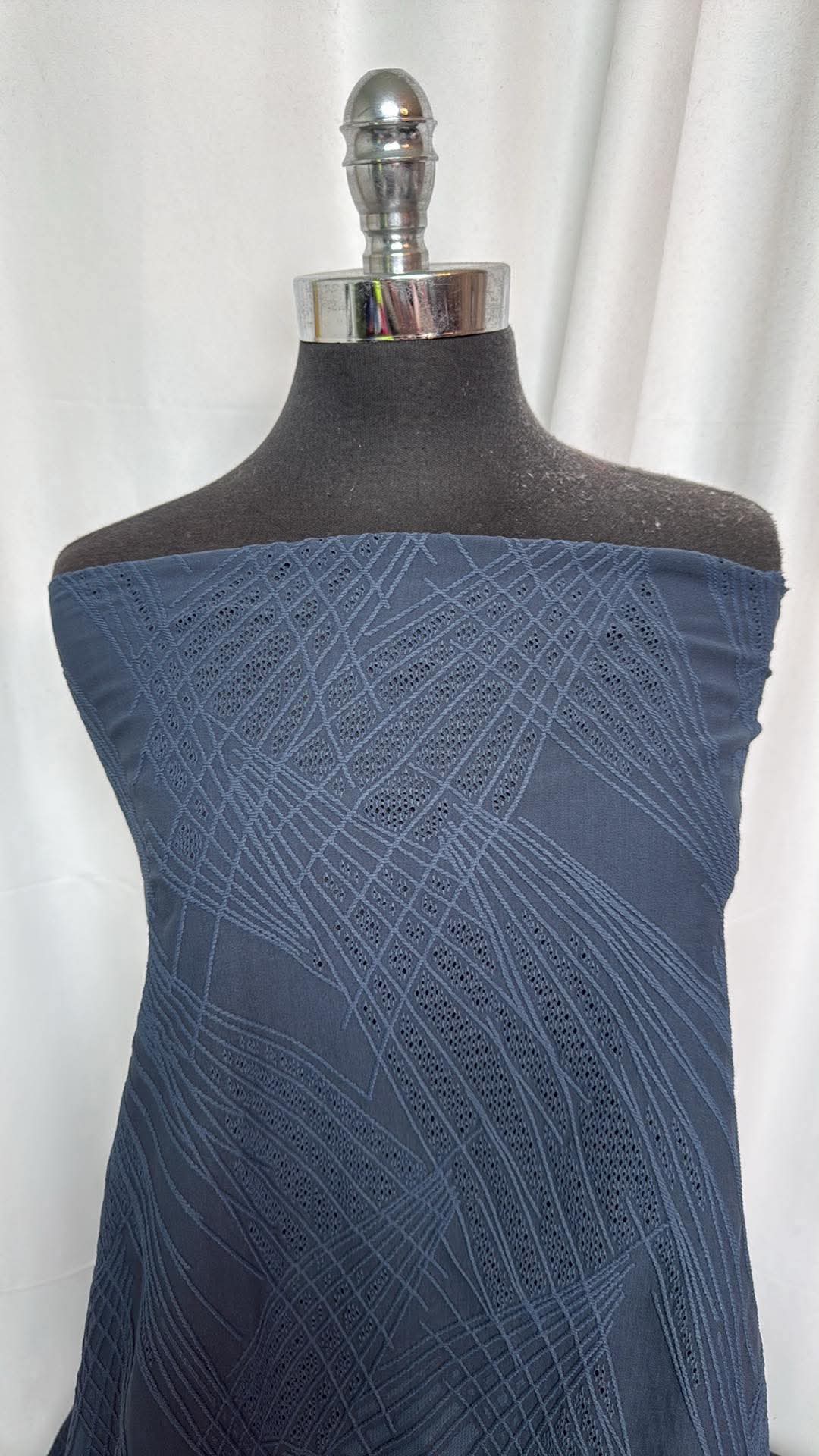 Soft Navy - Textured Performance w/Single Border Burnout (52" Wide) - 2 Yard Cut