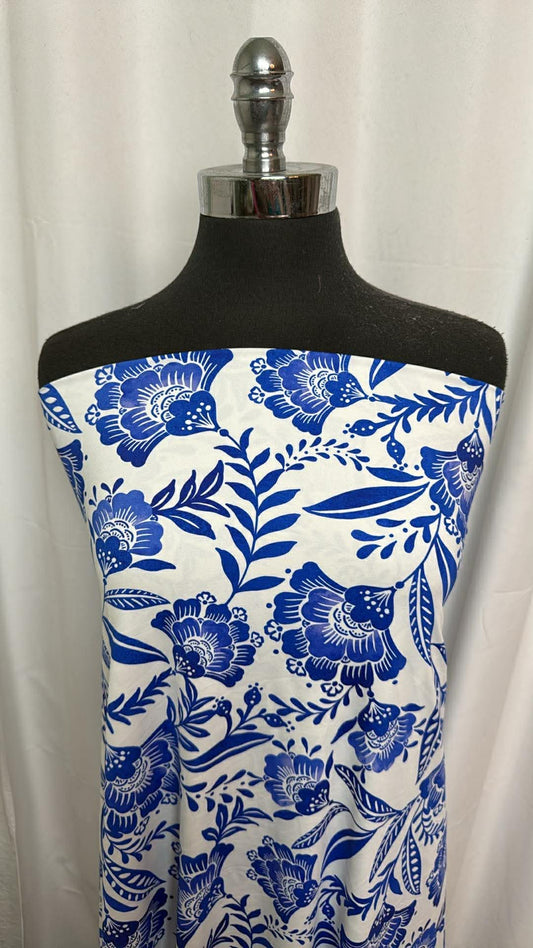 Delft Blue Floral - Designer Nylon/Spandex Swim - 1 Yard Cut