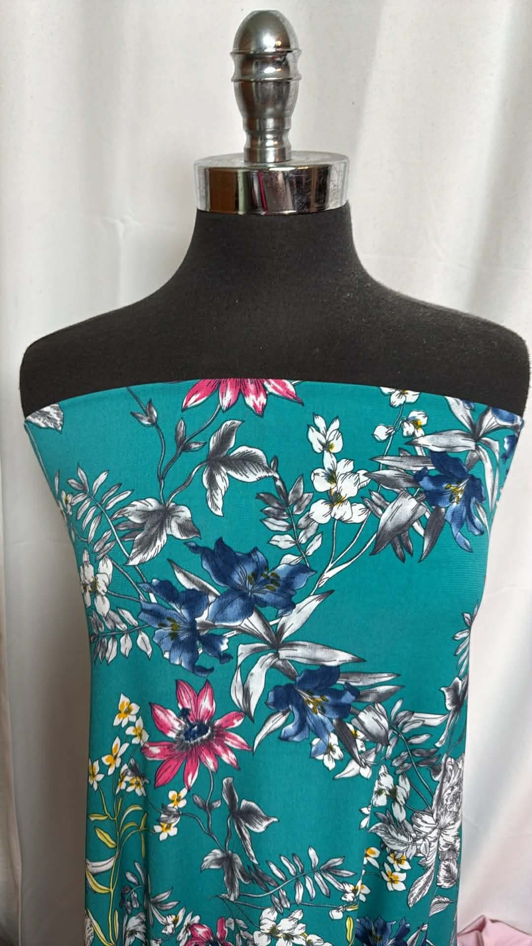 Teal Floral - ITY - 2 Yard Cut