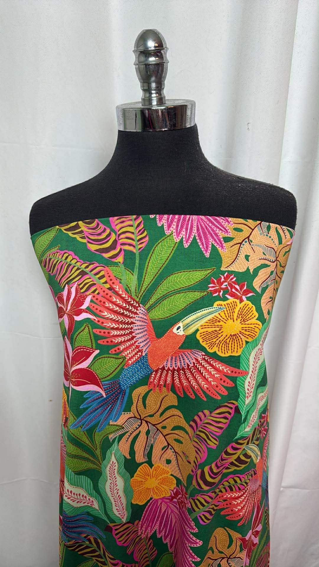 Tropical Birds & Floral - Designer Nylon/Spandex Swim - 1 Yard Cut