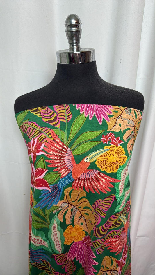 Tropical Birds & Floral - Designer Nylon/Spandex Swim - 1 Yard Cut