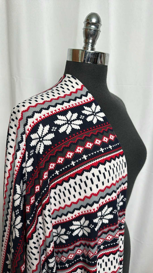 Navy/Red Snowflake Stripe - Oakley Sweater Knit - By the Yard