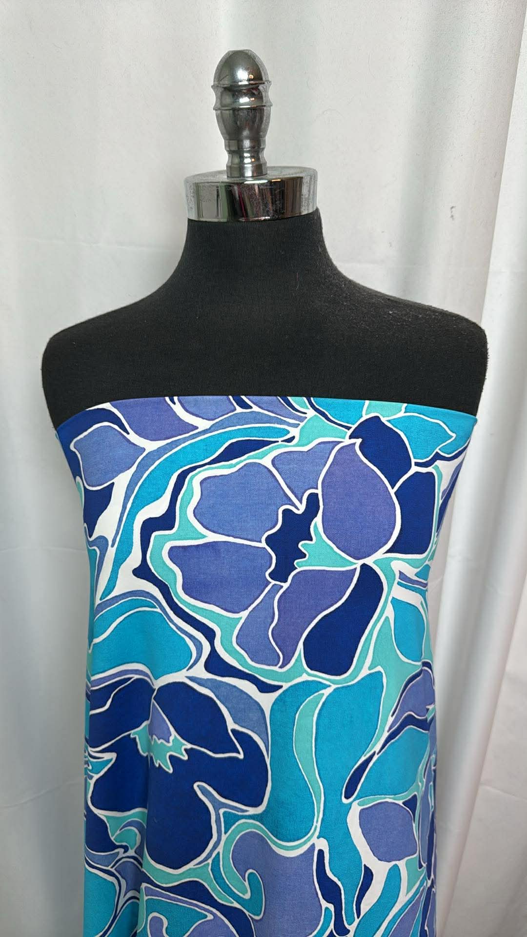 Blue/Navy/Mint Floral - Designer Nylon/Spandex Swim - 2 Yard Cut