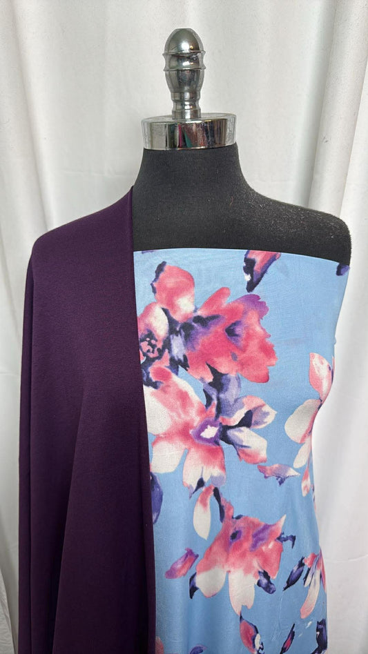 PURPLE/BLUE FLORAL BUNDLE : 1.5YD Floral Venezia & 2YD Purple PRS FT : A30428