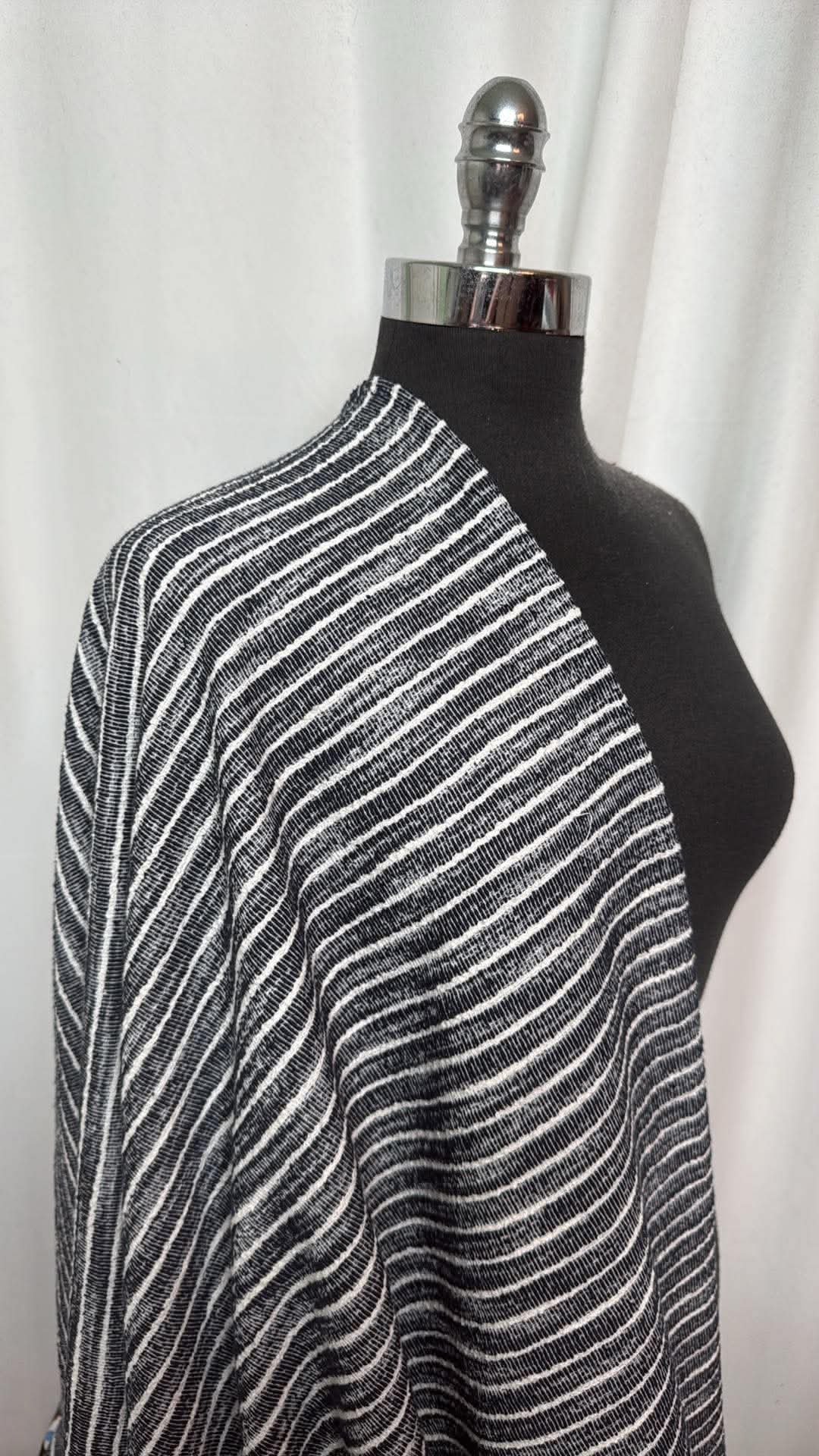 Navy Stripe - Cotton-Blend Textured Double Knit - By the Yard