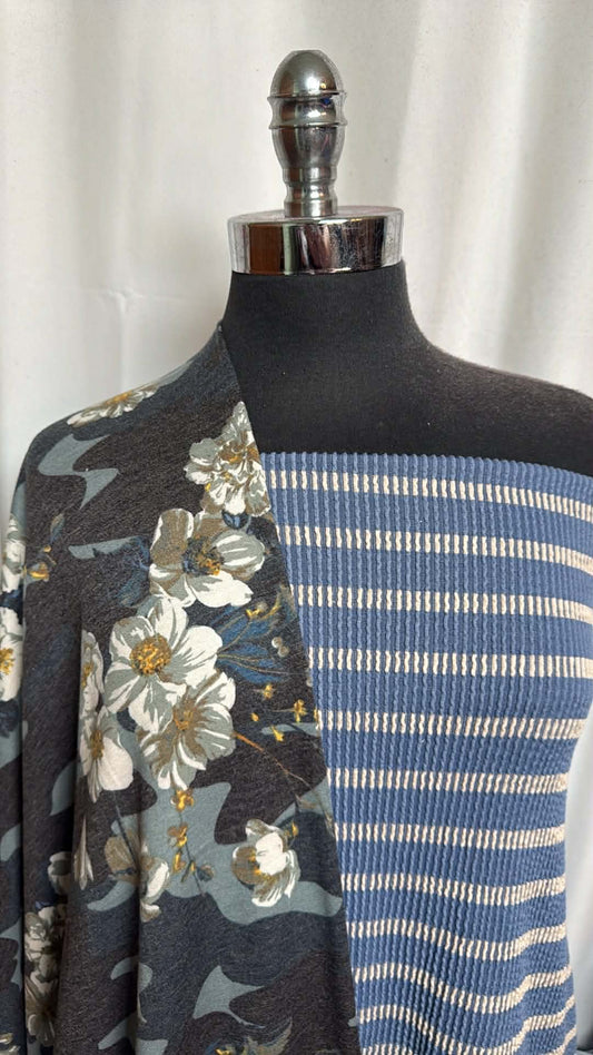 STRIPE/CAMO-FLORAL BUNDLE : 1YD Blue Stripe Urban Rib & 1.5YD Camo/Floral PRS FT : A29806