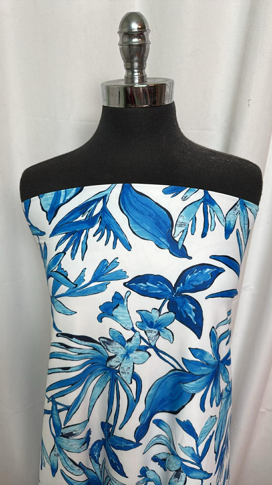 Blues on Ivory - Designer Nylon/Spandex Swim - 2 Yard Cut