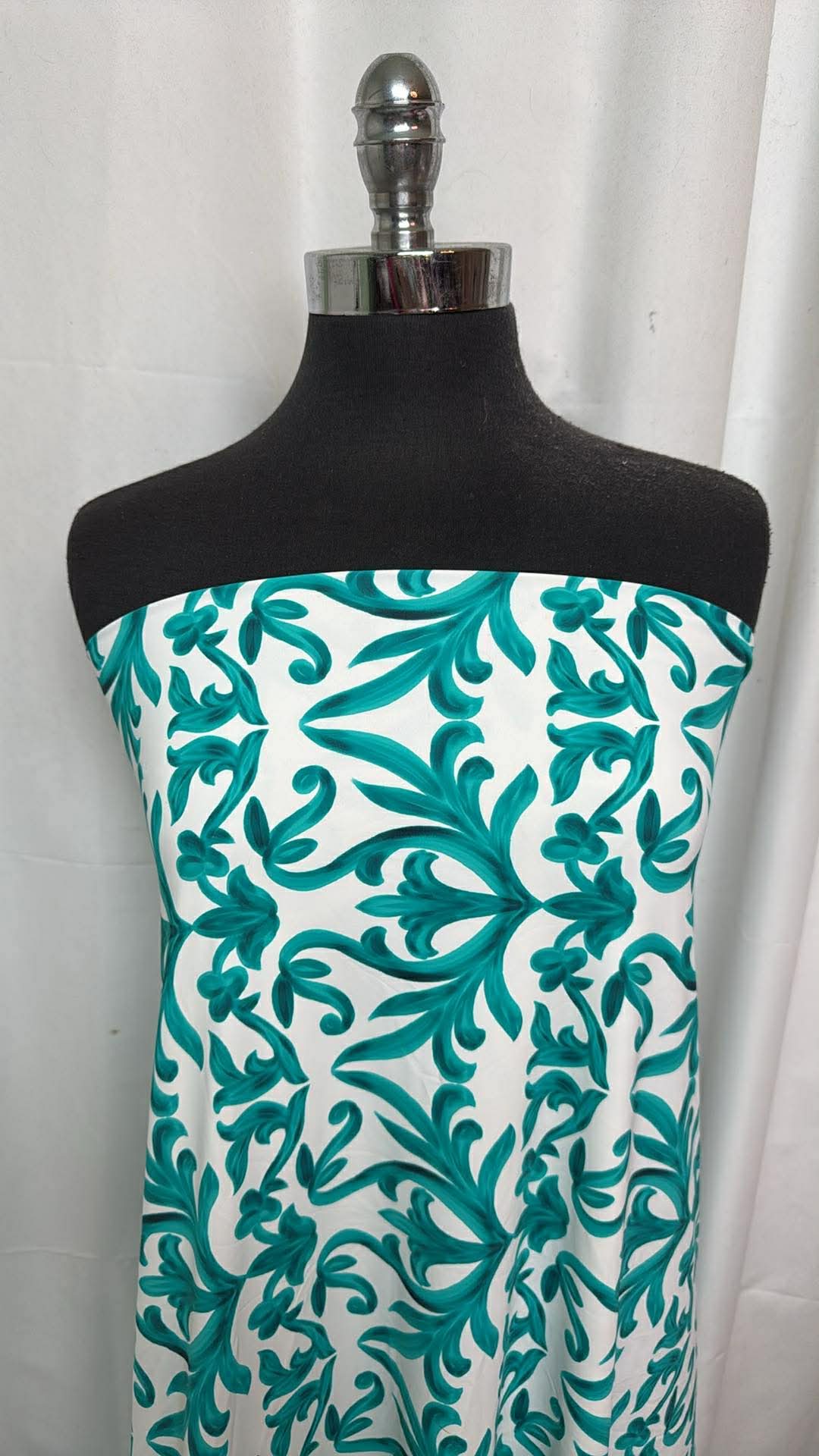 Teal/Ivory Filigree - Designer Nylon/Spandex Swim - 2 Yard Cut