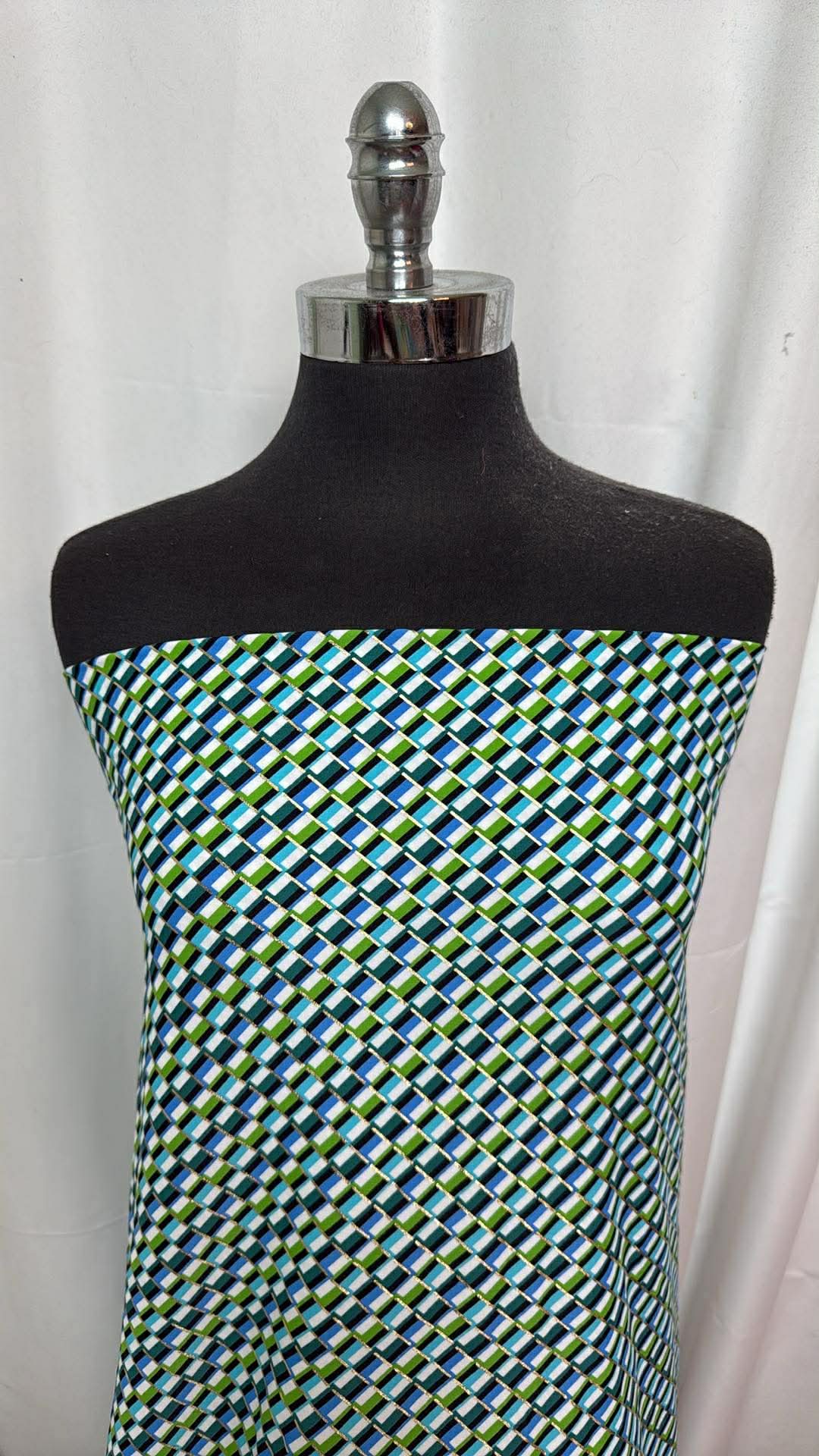 Green/Blue Geo w/Gold Foil - Designer Nylon/Spandex Swim - 2 Yard Cut