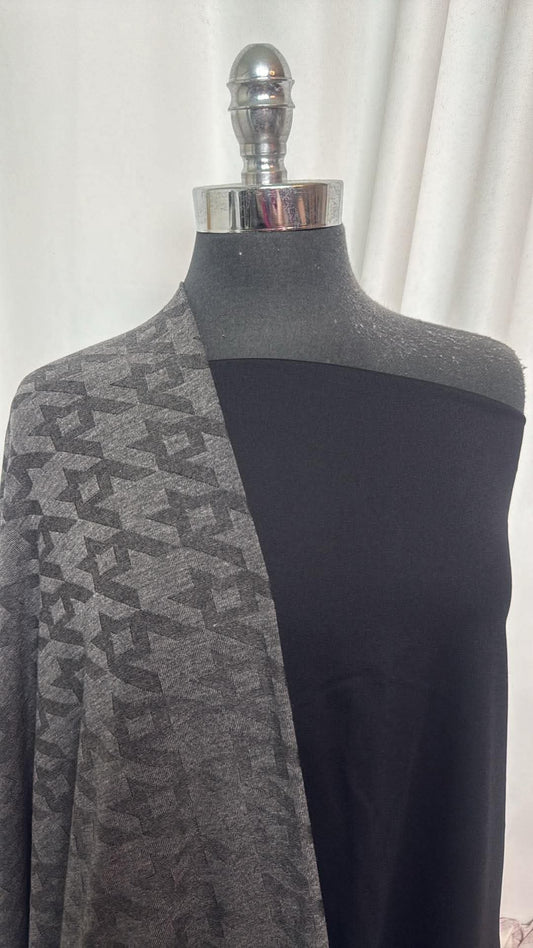 BLACK/CHARCOAL HERRINGBONE BUNDLE : 2YD Black Heavy Yoga PF & 2YD Charcoal Herringbone Sweater Knit : A30863