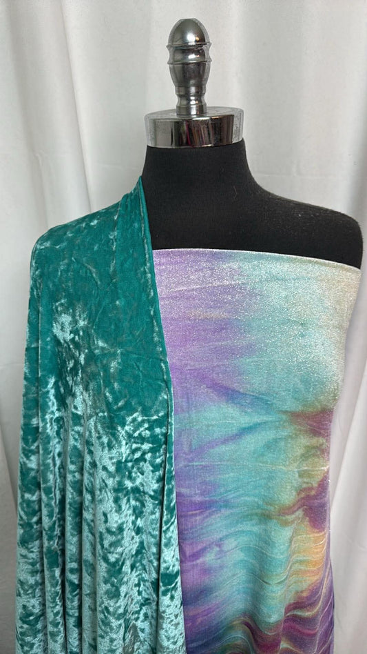 TIE DYE VELVET BUNDLE : 2YD Tue Dye Stretch Velvet w/Glitter & 2YD Crushed Stretch Velvet : A30152