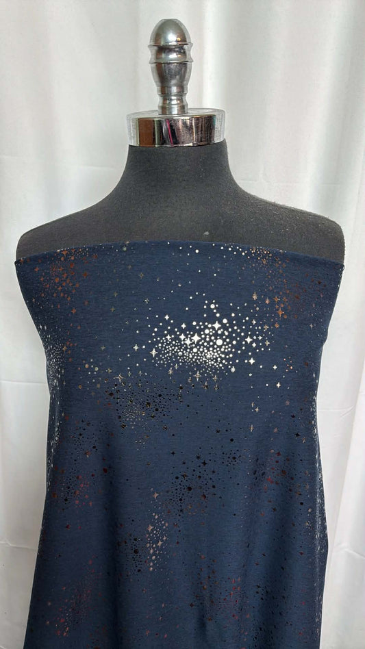 Navy Celestial - 2-Tone Peached Performance w/Foil - By the 1/2 Yard