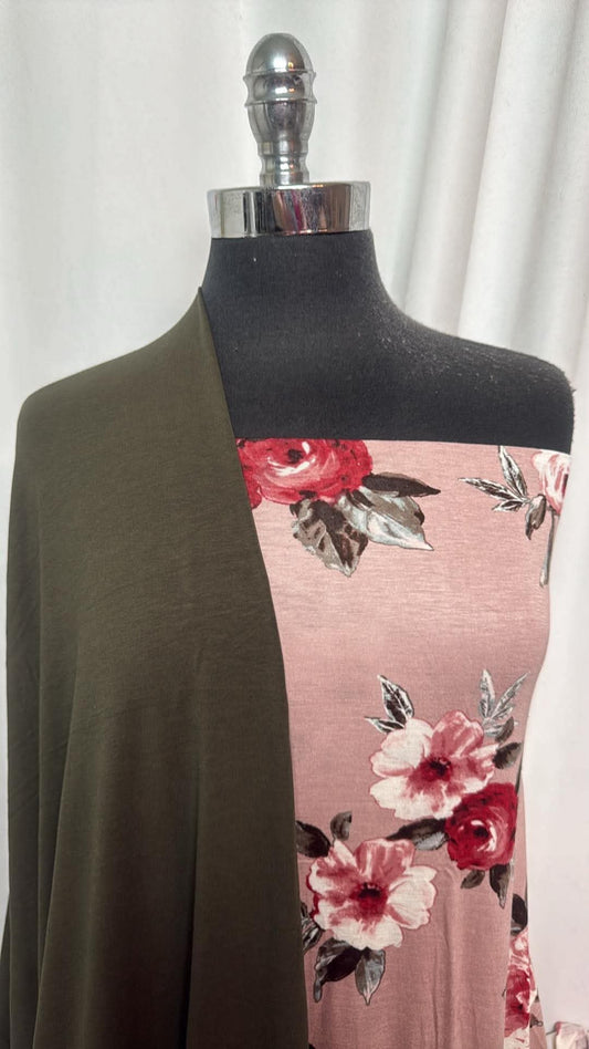 DARK GREEN/BLUSH FLORAL BUNDLE : 3YD Dark Green MVC & 2YD Blush Floral R/S : A30862