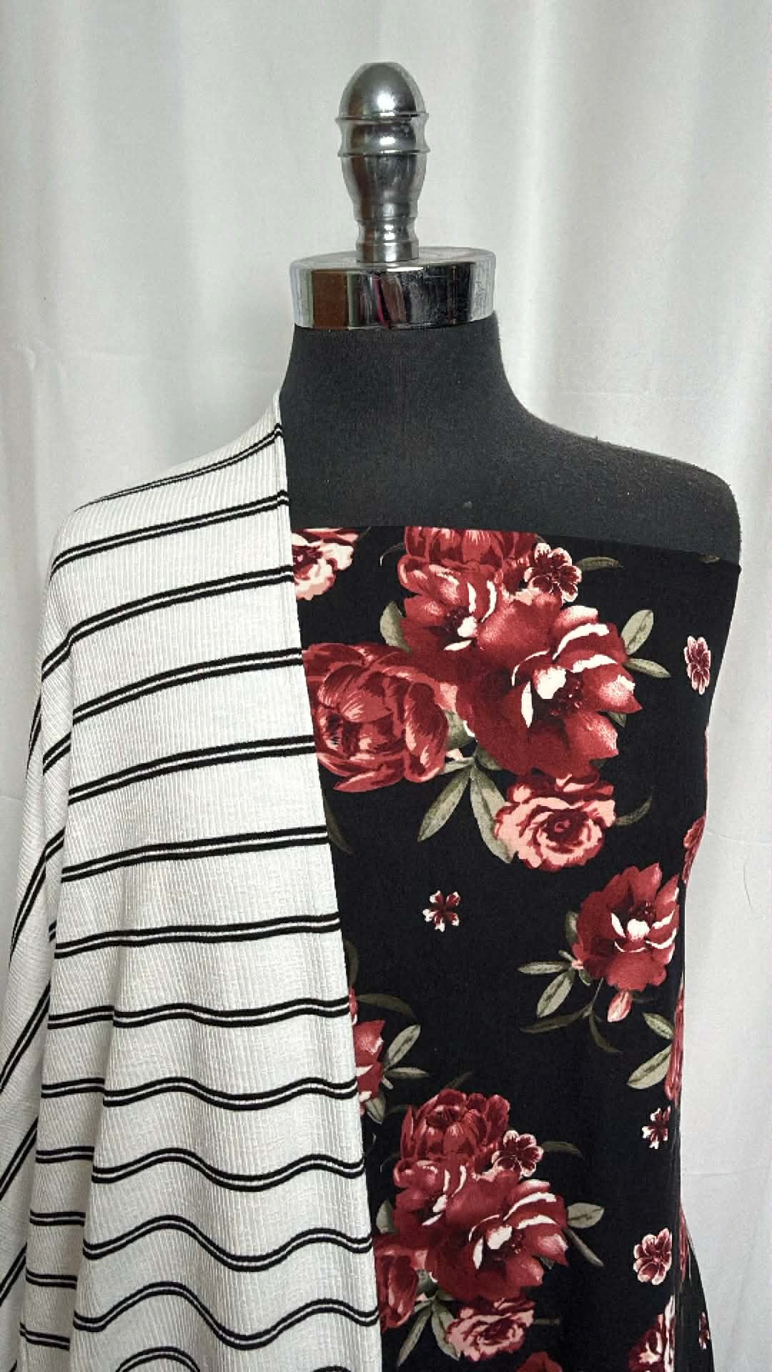 BLACK FLORAL/STRIPE BUNDLE : 2YD Black Floral DBP & 2YD Stripe R/P/S Rib : A29359