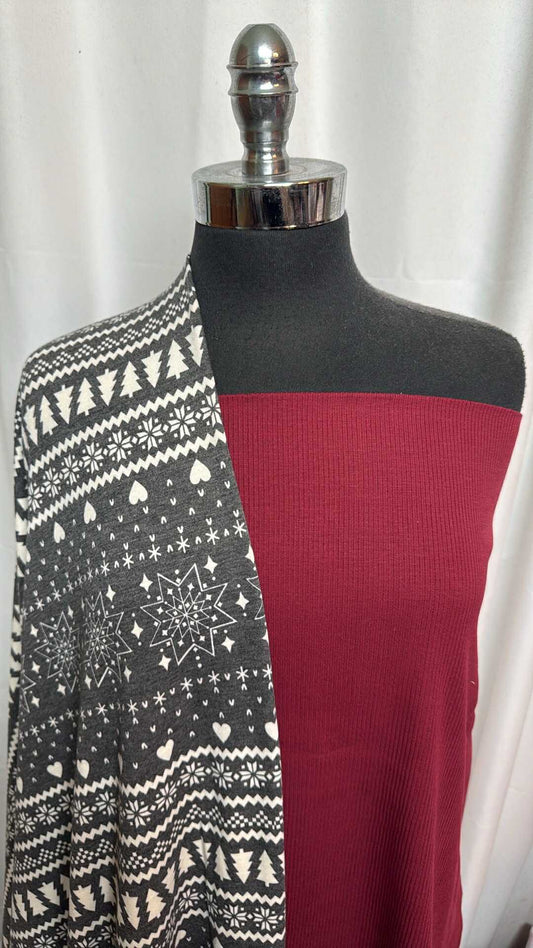 RED/WINTER STRIPE BUNDLE : 2YD Charcoal Winter Stripe PRS FT & 2YD Red Heavy C/S Rib : A28180