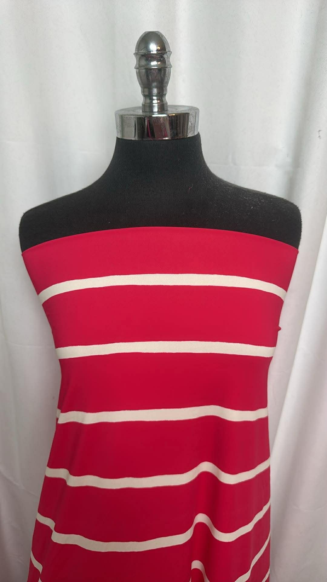Wide Red Stripe - Designer Nylon/Spandex Swim - 1 Yard Cut