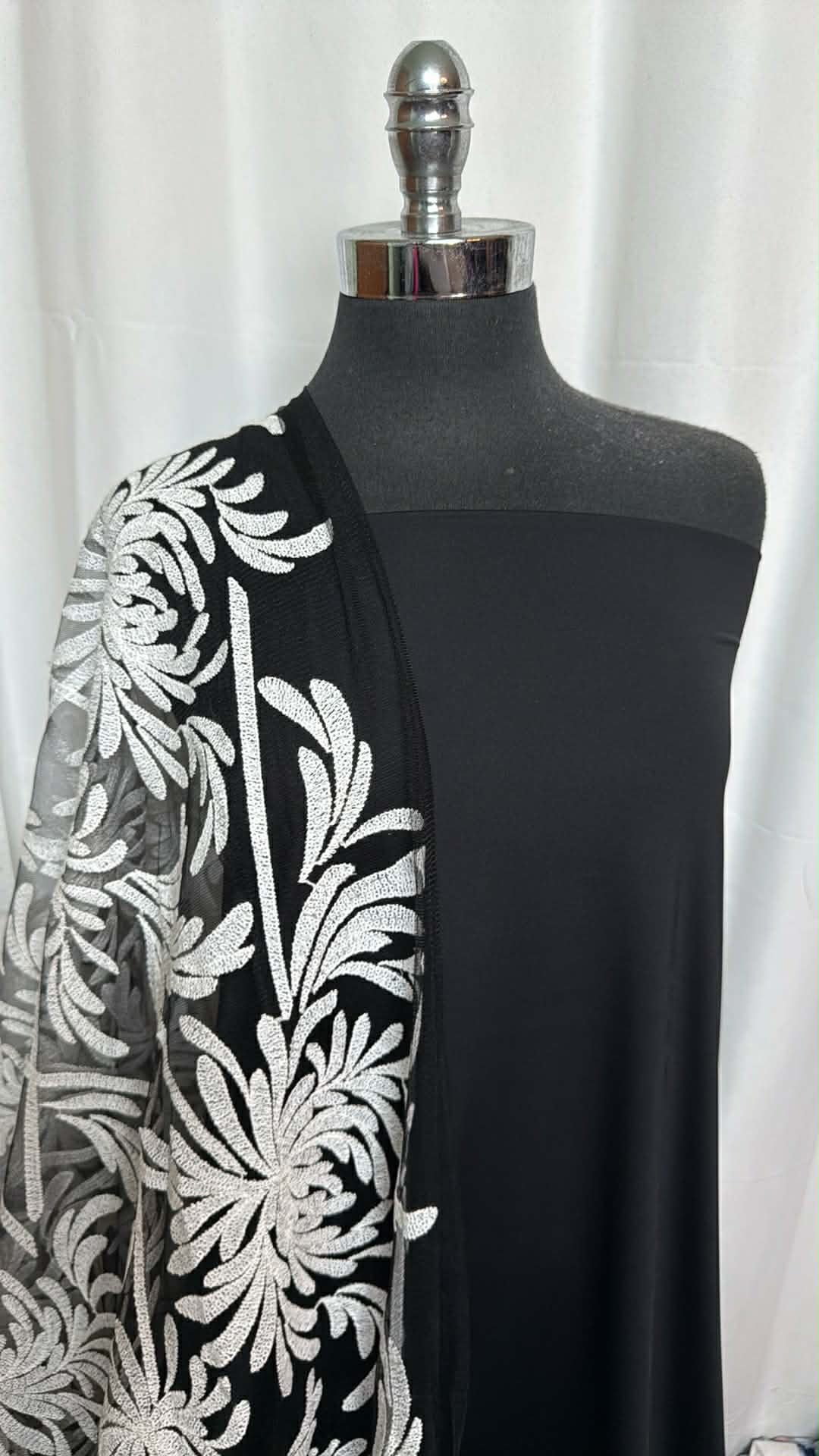 BLACK/WHITE MESH BUNDLE : 3YD Black N/S Lining & 3YD Mesh w/Embroidery & Sequins : A29431