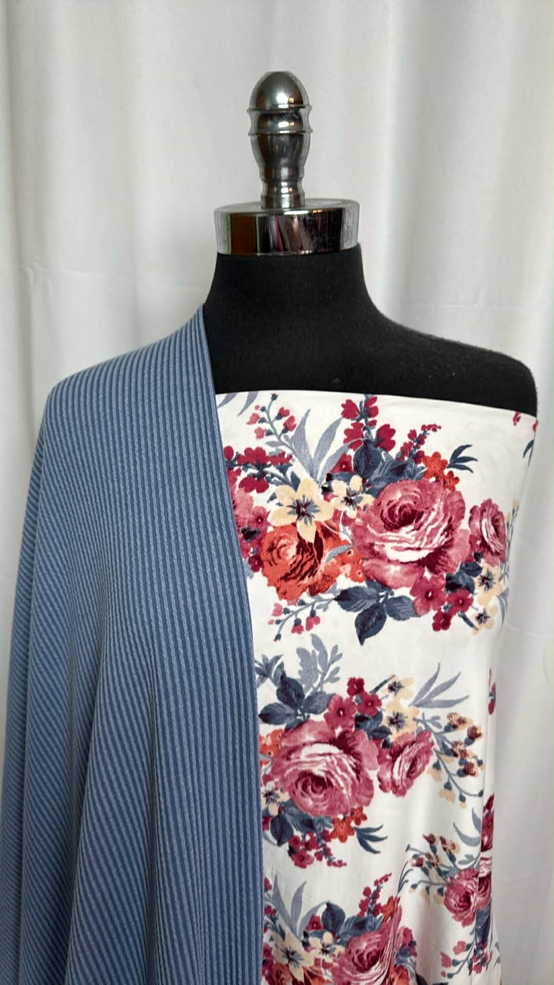 BLUE/IVORY FLORAL BUNDLE : 2YD Ivory Floral SBP & 2YD Blue Urban Rib : A29391