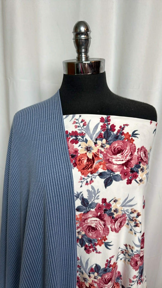 BLUE/IVORY FLORAL BUNDLE : 2YD Ivory Floral SBP & 2YD Blue Urban Rib : A29391