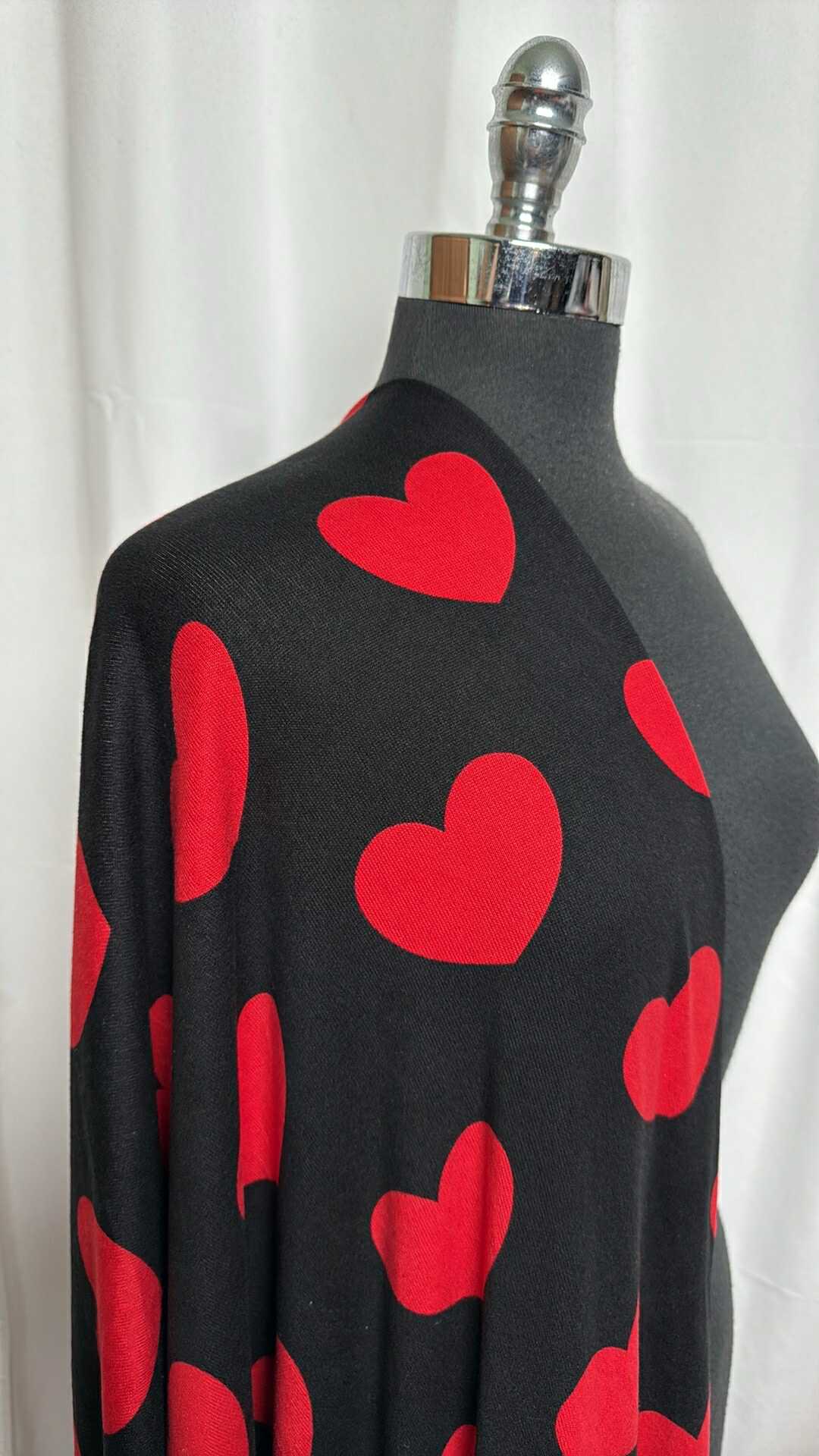 Black/Red Hearts - Oakley Sweater Knit - By the Yard
