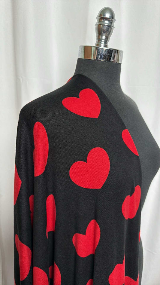 Black/Red Hearts - Oakley Sweater Knit - By the Yard