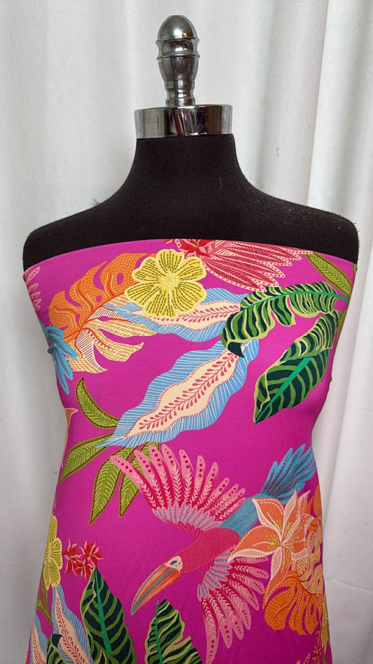 Tropical Floral on Pink - Designer Nylon/Spandex Swim - 2 Yard Cut