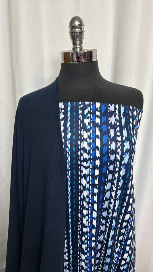 NAVY/ABSTRACT STRIPE BUNDLE : 2YD Navy Brushed Hacci SK  & 2.5YD Abstract Stripe Poly DK : A29392