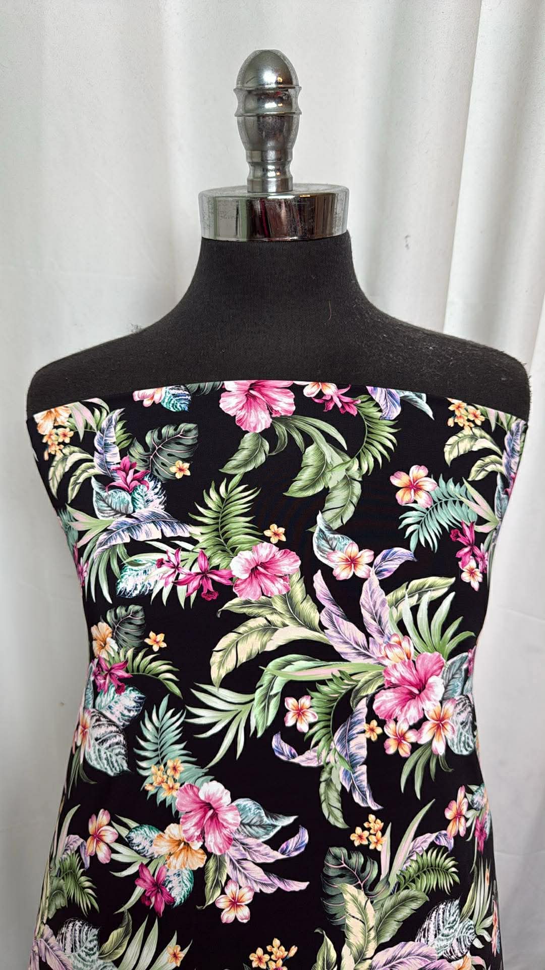 Multi Tropical Floral on Black - Designer Nylon/Spandex Swim - 2 Yard Cut