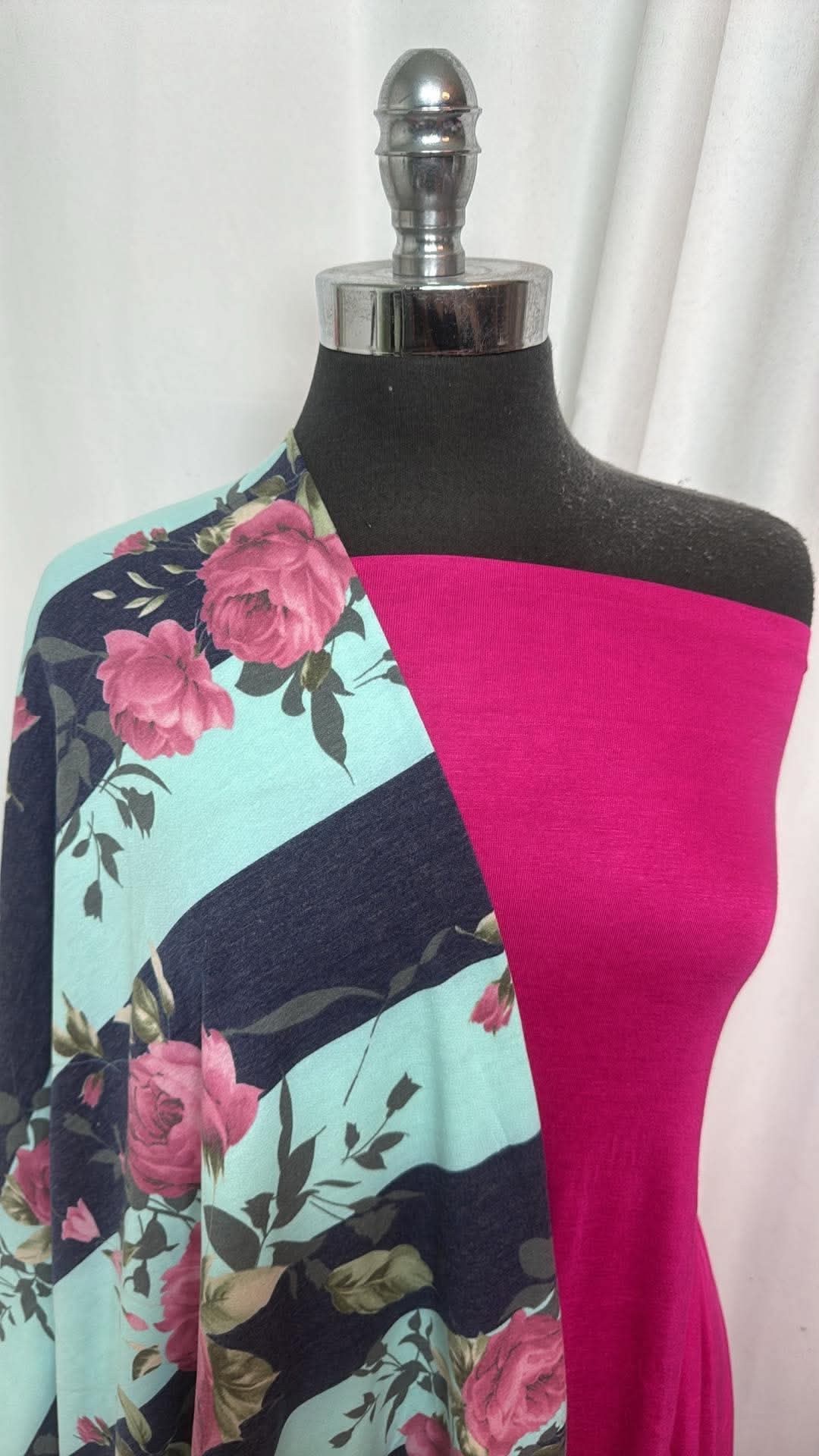 FUCHSIA/FLORAL STRIPE BUNDLE : 2YD Fuchsia R/S & 2YD Floral/Stripe PRS FT : A30926