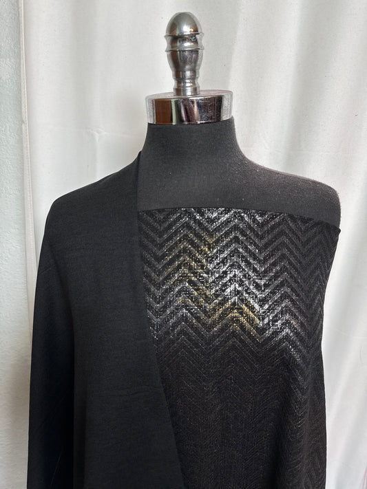 BLACK/CHEVRON FOIL BUNDLE : 2YD Gold/Silver Chevron Embossed DK & 34" Cut of Black 2-Tone Peached PF : A29802