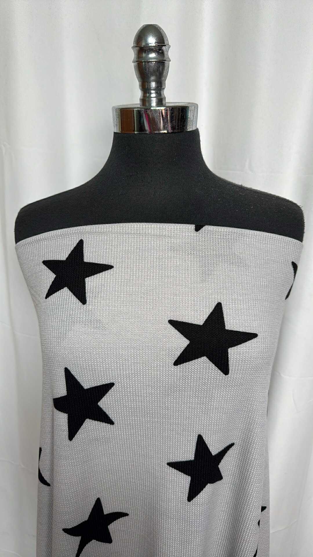 Grey/Black Star - Thermal Knit - 2 Yard Cut