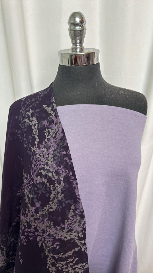 LAVENDER/FLORAL MESH BUNDLE : 3YD Lavender Nylon Ponte & 2YD Floral Stretch Mesh : A30143